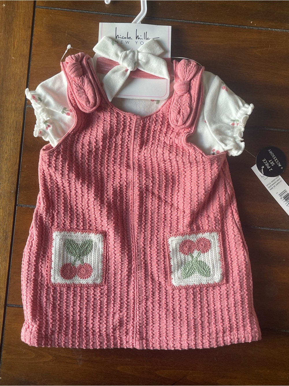 Nicole Miller Pink Cherry Knit Baby Matching Set